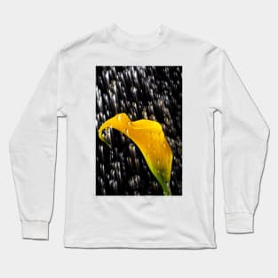 Raining On A Yellow Calla Lily Long Sleeve T-Shirt